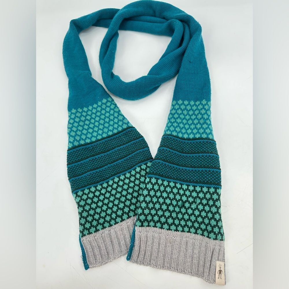 Smartwool 100% Merino Wool Blue Green Pattern Scarf